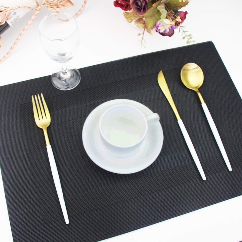 Panda Palm Durable Placemats Set of 4 Vinyl Heat-Resistant Table Mats Washable Plastic Placemats for Dining Table (Black) - Image 5